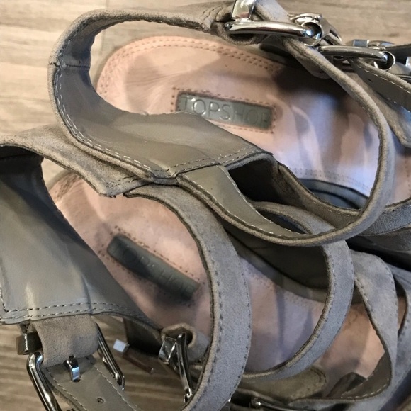 Topshop Cream Buckled Heeled Booties Size 8 - Picture 6 of 8